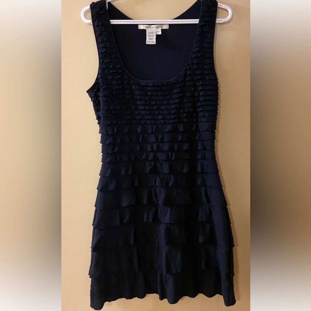 Max Studio sleeveless ruffled navy midi dress size medium